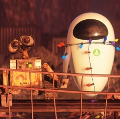 Wall-e and Eve watch the sunset.